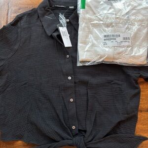 Black Button Gauze top with identical white top included in price